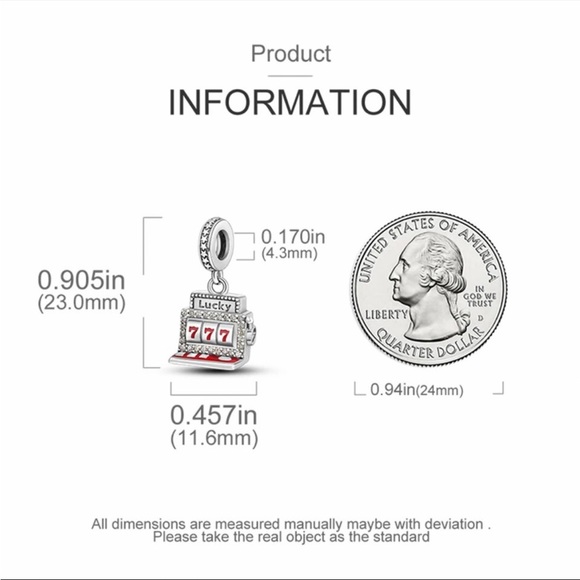 NWOT Lucky Casino Slot Machine Las Vegas Dangle Charm Sterling Silver 925 - Picture 3 of 16